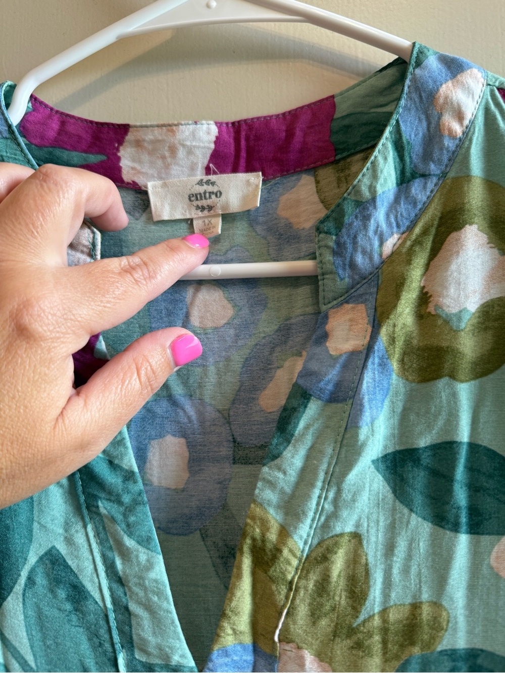 entro Aqua Floral Tiered Dress with Magenta Accents - Picture 2 of 4